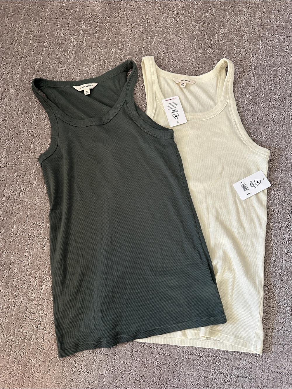 Lucky Brand Ribbed Tank Duo — Olive Green & Cream